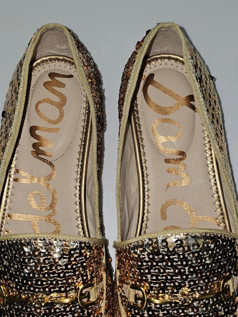 Sam Edelman Loraine Horsebit Loafer Womens 9.5 Gold Multi Sequin Slip On Flats - Picture 8 of 14